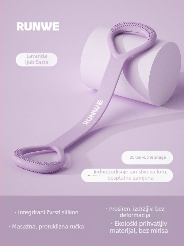 Figure-8 napinjač za istezanje leđa i ramena — silikon, otpor 20 lb, otvoreni dizajn ramena, marka Runwe/langwei