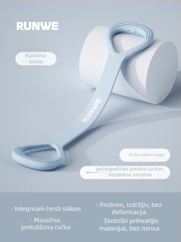 Figure-8 napinjač za istezanje leđa i ramena — silikon, otpor 20 lb, otvoreni dizajn ramena, marka Runwe/langwei