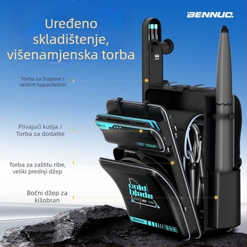 Benno ruksak za ribolov sa sjedalom – vodootporan PVC tvrdi kućište, prostor za ribolovni pribor, nosač za štapove i najlon