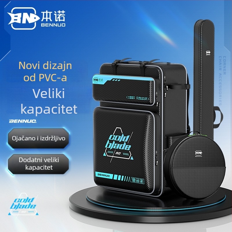 Benno ruksak za ribolov sa sjedalom – vodootporan PVC tvrdi kućište, prostor za ribolovni pribor, nosač za štapove i najlon