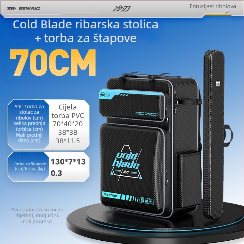 Benno ruksak za ribolov sa sjedalom – vodootporan PVC tvrdi kućište, prostor za ribolovni pribor, nosač za štapove i najlon