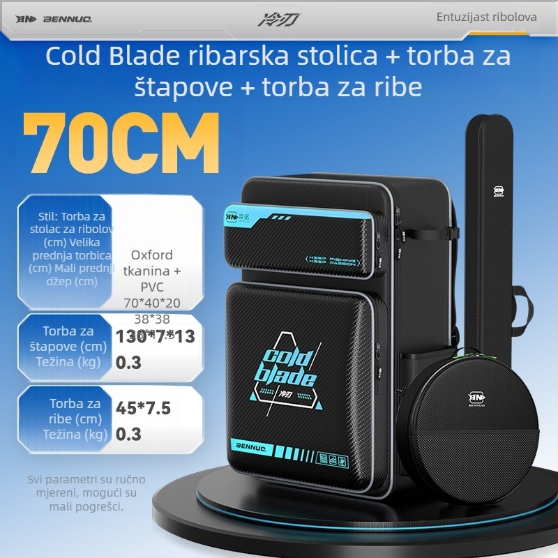 Benno ruksak za ribolov sa sjedalom – vodootporan PVC tvrdi kućište, prostor za ribolovni pribor, nosač za štapove i najlon