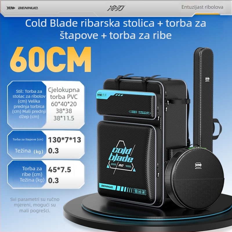 Benno ruksak za ribolov sa sjedalom – vodootporan PVC tvrdi kućište, prostor za ribolovni pribor, nosač za štapove i najlon