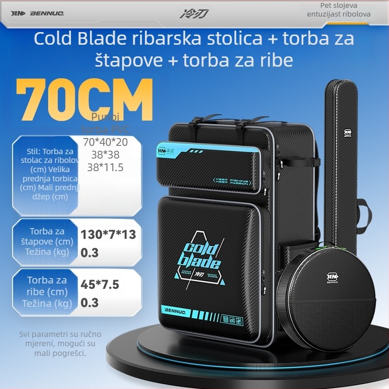 Benno ruksak za ribolov sa sjedalom – vodootporan PVC tvrdi kućište, prostor za ribolovni pribor, nosač za štapove i najlon