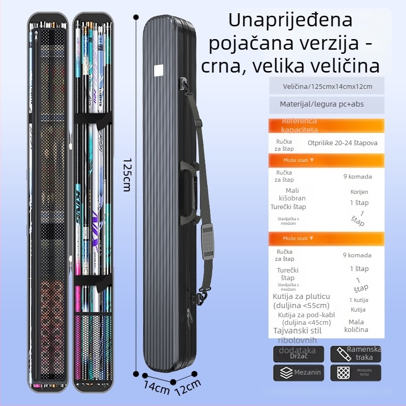 Torba za ribarske štapove s čvrstim kućištem, lagana EVA konstrukcija, vodootporna, višefunkcionalna