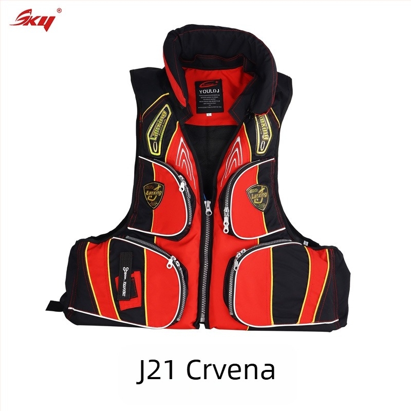 Prsluk za spašavanje za odrasle s velikom plovnosti, za morski ribolov i surfanje, materijal Oxford, 6 džepova s preklopima, specifikacija 60