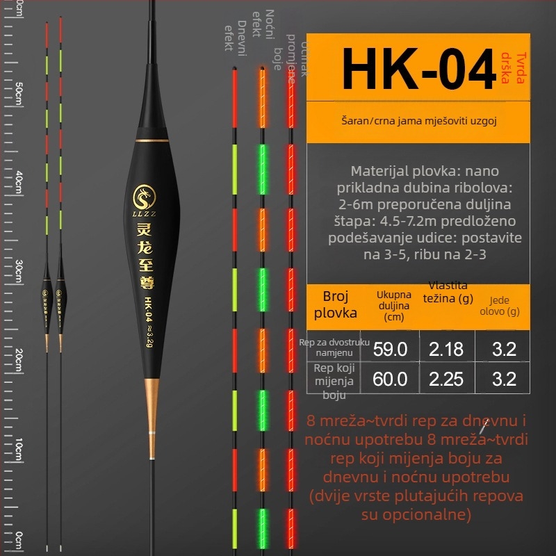 Linglong Supreme Nano Čvrsta Rep Plovak, Sjajna Dan/Noc Dvostruka Upotreba, Elektronički Plovak s Promjenom Boje, Visoka Osjetljivost za Šarane i Velike Ribe