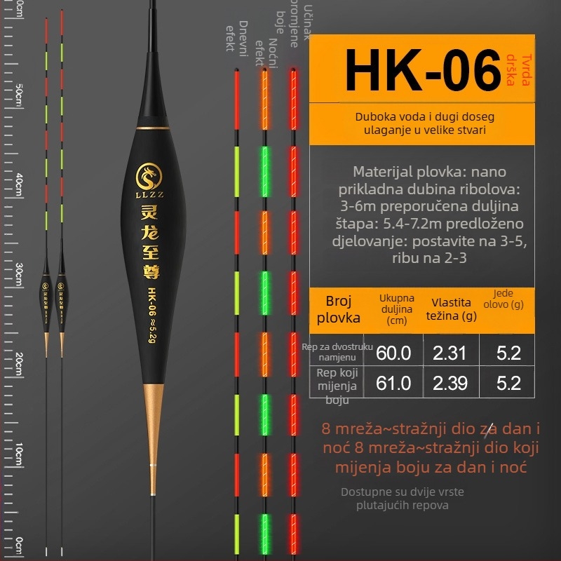 Linglong Supreme Nano Čvrsta Rep Plovak, Sjajna Dan/Noc Dvostruka Upotreba, Elektronički Plovak s Promjenom Boje, Visoka Osjetljivost za Šarane i Velike Ribe