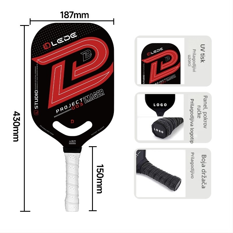 Bezokvirna reketa za pickleball, karbonska vlakna, integrirana konstrukcija toplim pritiskom, profesionalna razina natjecanja, težina 210 g