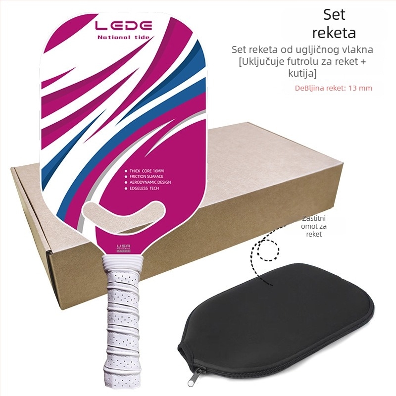 Bezokvirna reketa za pickleball, karbonska vlakna, integrirana konstrukcija toplim pritiskom, profesionalna razina natjecanja, težina 210 g