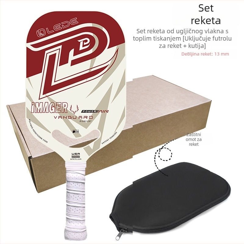 Bezokvirna reketa za pickleball, karbonska vlakna, integrirana konstrukcija toplim pritiskom, profesionalna razina natjecanja, težina 210 g