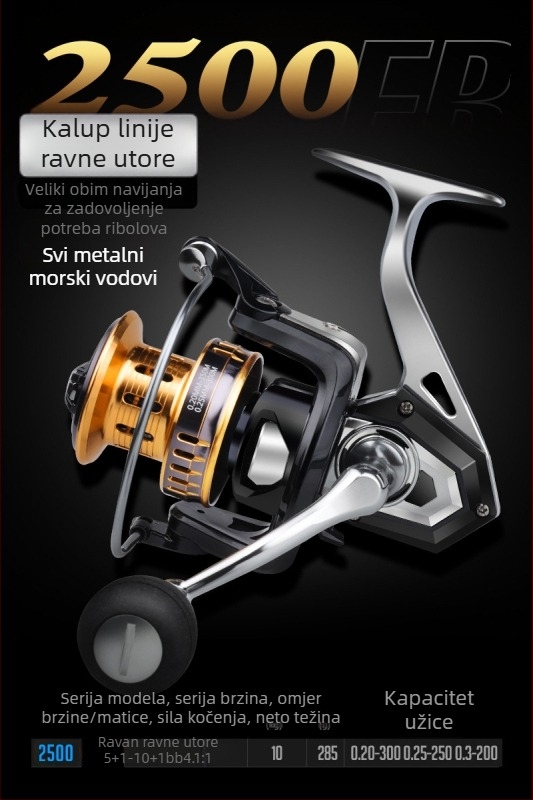 Hasda ribolovni kolut, potpuno metalna konstrukcija, otporan na morsku vodu, dugi domet, model 10000