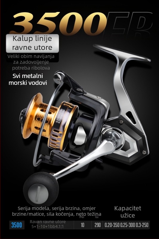 Hasda ribolovni kolut, potpuno metalna konstrukcija, otporan na morsku vodu, dugi domet, model 10000