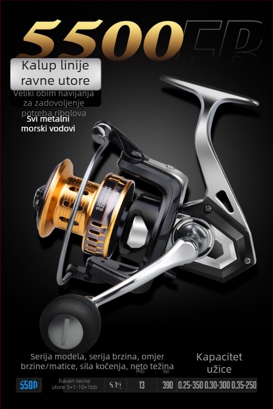 Hasda ribolovni kolut, potpuno metalna konstrukcija, otporan na morsku vodu, dugi domet, model 10000