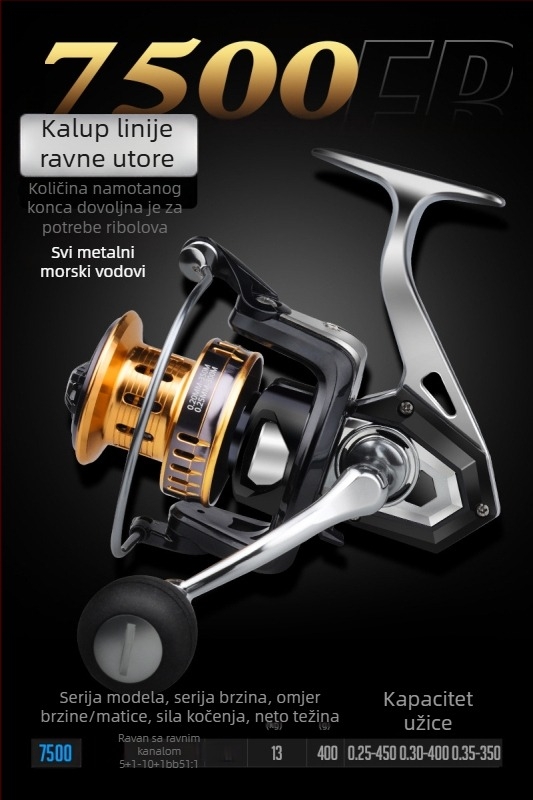 Hasda ribolovni kolut, potpuno metalna konstrukcija, otporan na morsku vodu, dugi domet, model 10000