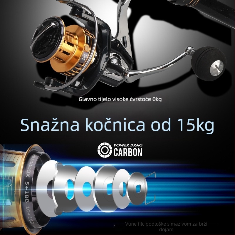 Hasda ribolovni kolut, potpuno metalna konstrukcija, otporan na morsku vodu, dugi domet, model 10000