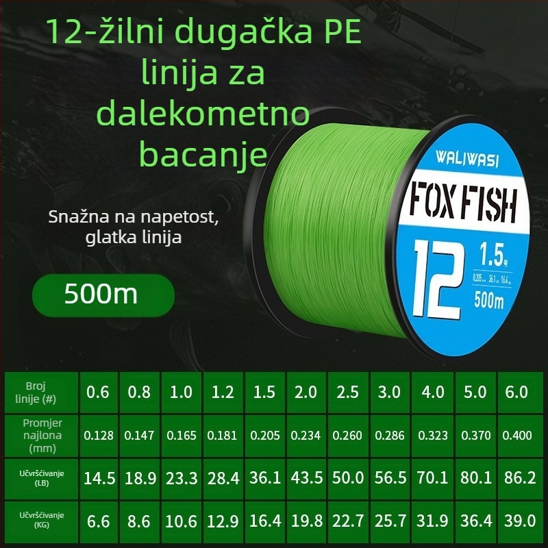 Glavna ribolovna linija, PE materijal, jaka, kutija od 100 komada, waliwasi