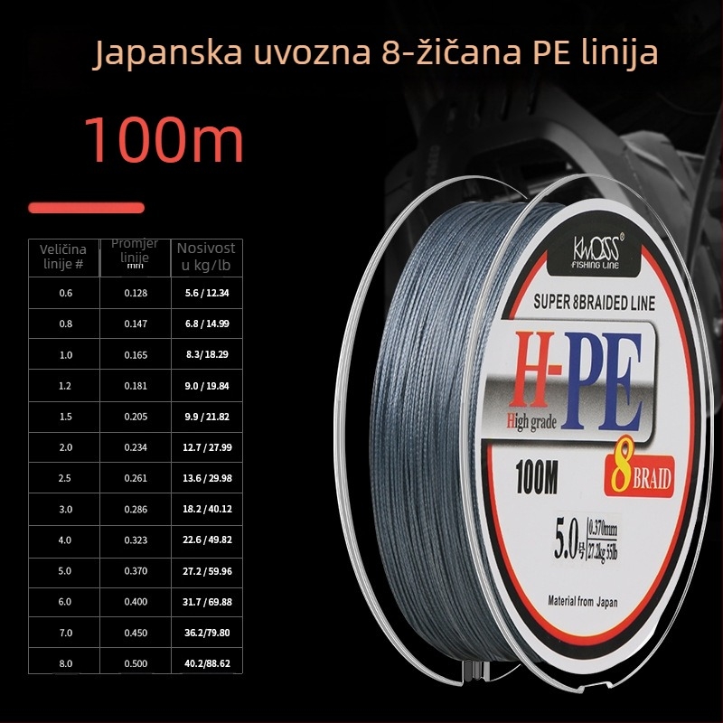 Glavna ribolovna linija, PE materijal, jaka, kutija od 100 komada, waliwasi