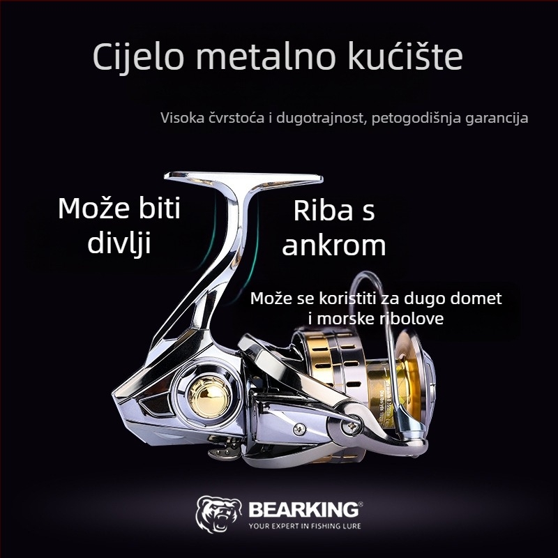 Bearking spiner za pecanje, potpuno metalna konstrukcija, model 1000-7000, duboka špulja, ultra dugo bacanje, otporno na slanu vodu