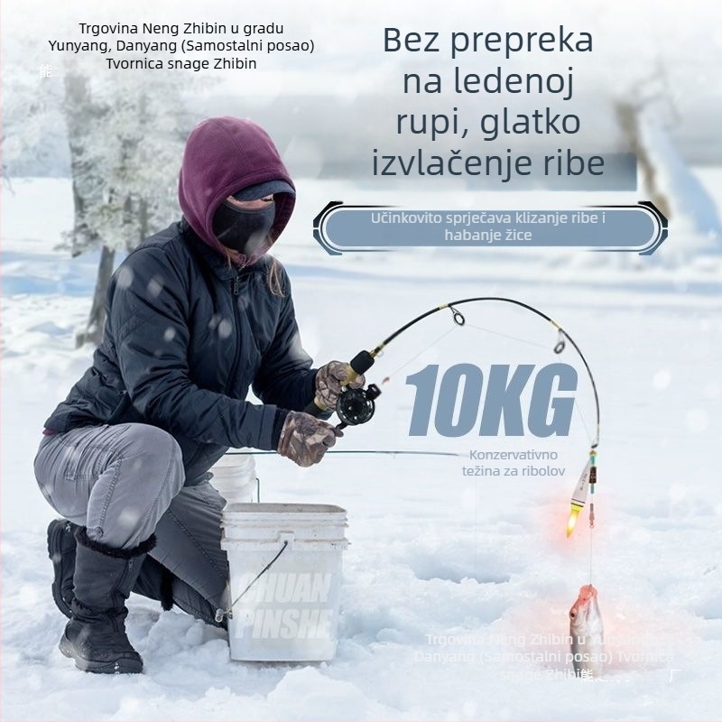 Štap za ledni ribolov, prijenosni, s unaprijed vezanom linijom i uključenom mulinom, kompletan set