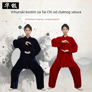 Tai Chi uniforma, unisex za odrasle, kratki model, baršunasta tkanina (80% poliester; podstava 20% poliester), pogodno za fitness, borilačke vještine i jogu
