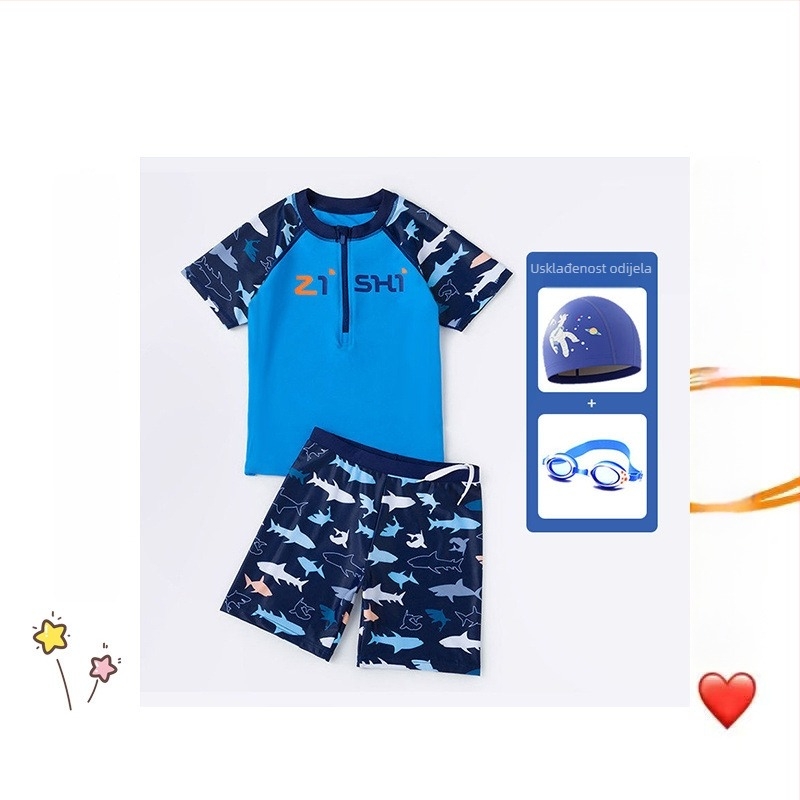 Dvije dijelni kupaći za dječake starije dobi; uključuje kupaće hlače i kapu; materijal: najlon i vinilon