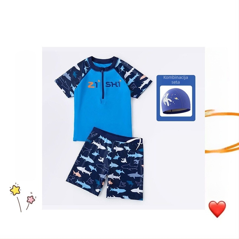 Dvije dijelni kupaći za dječake starije dobi; uključuje kupaće hlače i kapu; materijal: najlon i vinilon