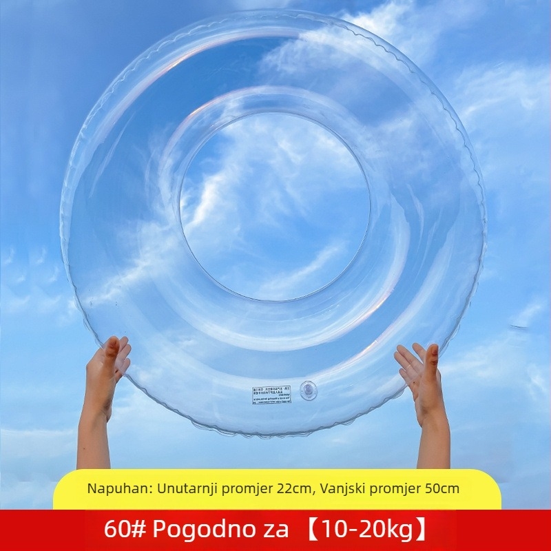 Naduvani plivački prsten za odrasle, debeli PVC, potpuno proziran, ekološki materijal, s logom