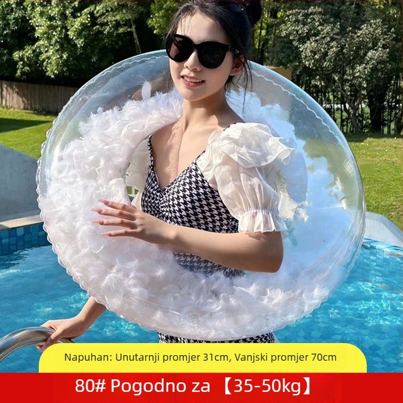 Naduvani plivački prsten za odrasle, debeli PVC, potpuno proziran, ekološki materijal, s logom