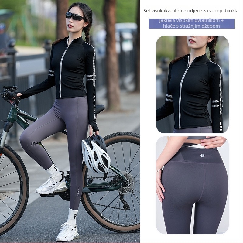 Unisex set za cestovno bicikliranje – odvodi vlagu, brzo suši, prugasti uzorak, jesen