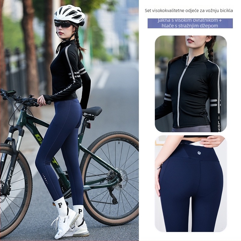 Unisex set za cestovno bicikliranje – odvodi vlagu, brzo suši, prugasti uzorak, jesen