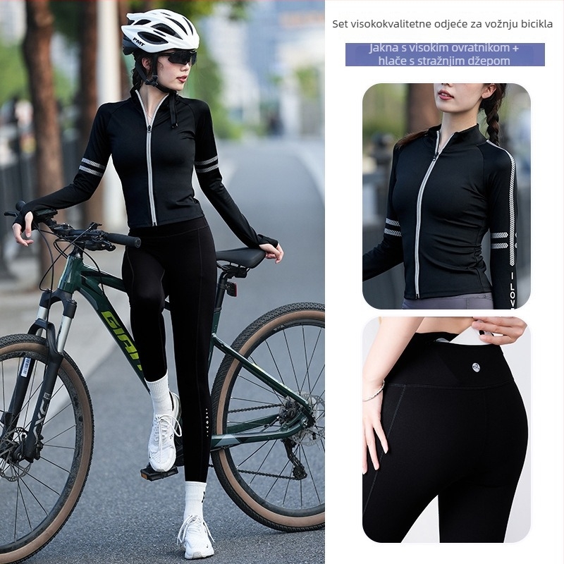 Unisex set za cestovno bicikliranje – odvodi vlagu, brzo suši, prugasti uzorak, jesen