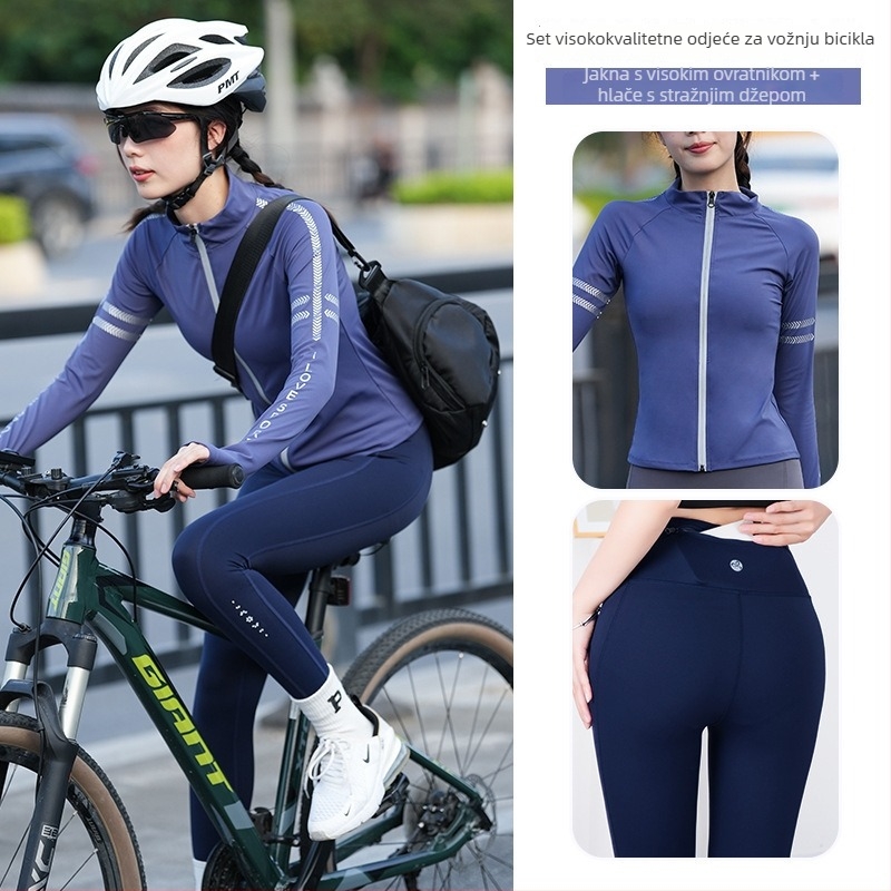 Unisex set za cestovno bicikliranje – odvodi vlagu, brzo suši, prugasti uzorak, jesen