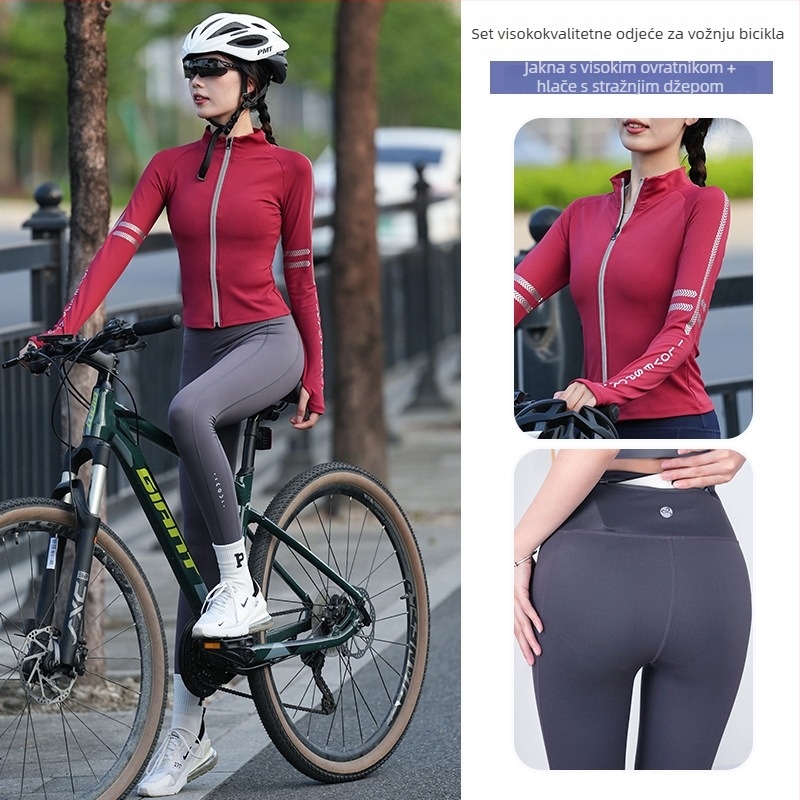 Unisex set za cestovno bicikliranje – odvodi vlagu, brzo suši, prugasti uzorak, jesen