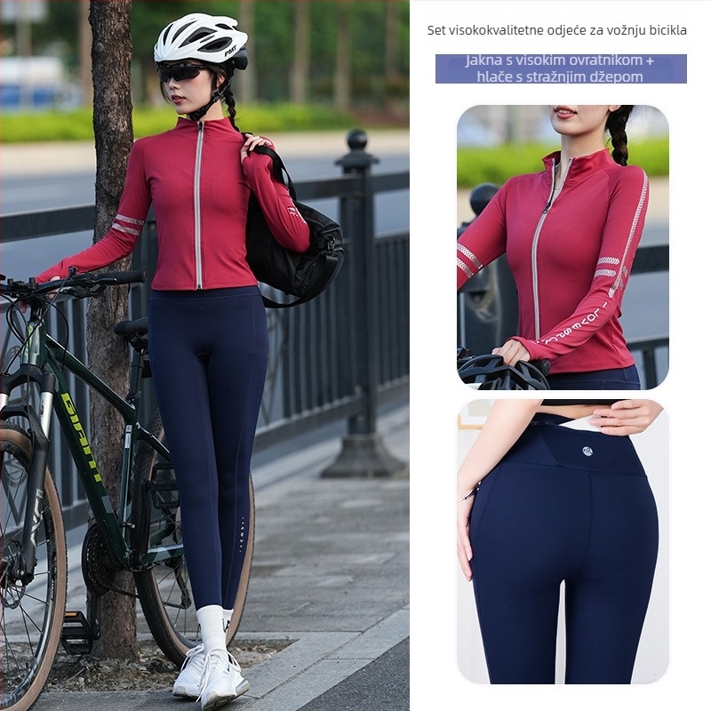 Unisex set za cestovno bicikliranje – odvodi vlagu, brzo suši, prugasti uzorak, jesen