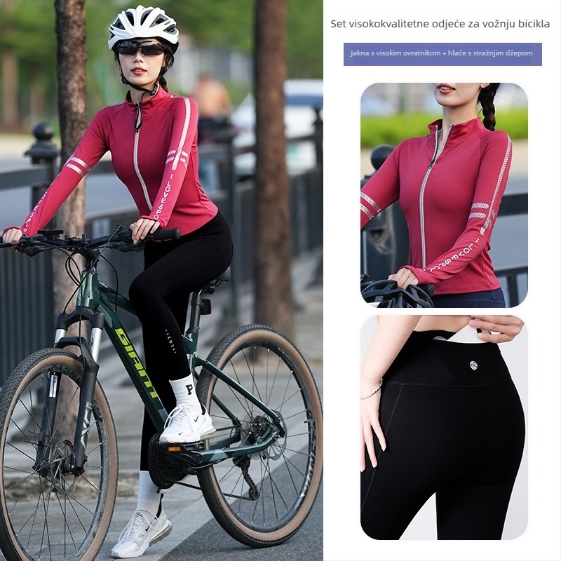 Unisex set za cestovno bicikliranje – odvodi vlagu, brzo suši, prugasti uzorak, jesen
