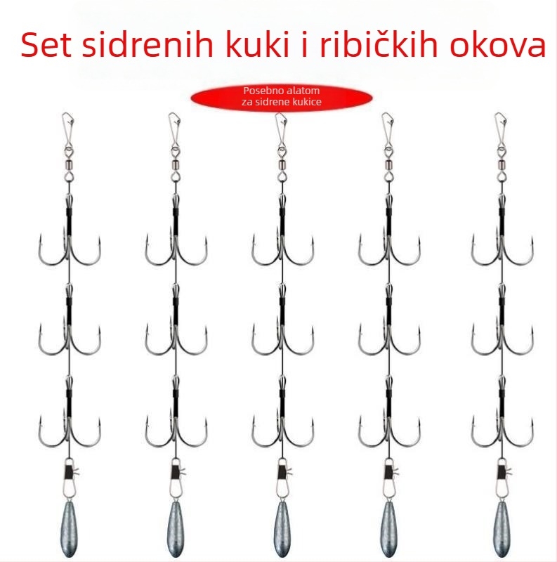 Fishing Hook Set: String and Anchor Hooks for Carp and Spearfish, No Barbs