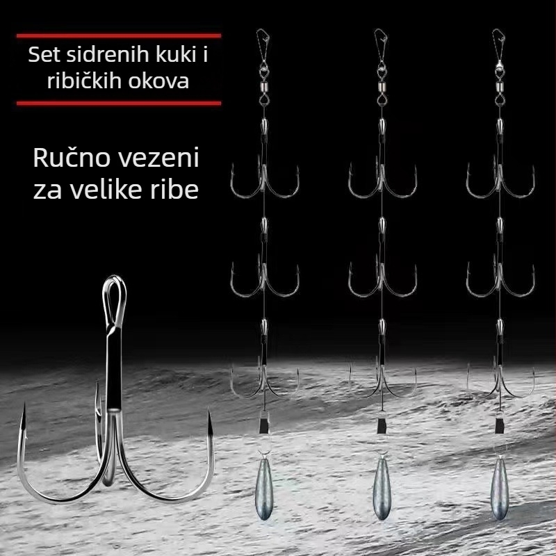 Fishing Hook Set: String and Anchor Hooks for Carp and Spearfish, No Barbs