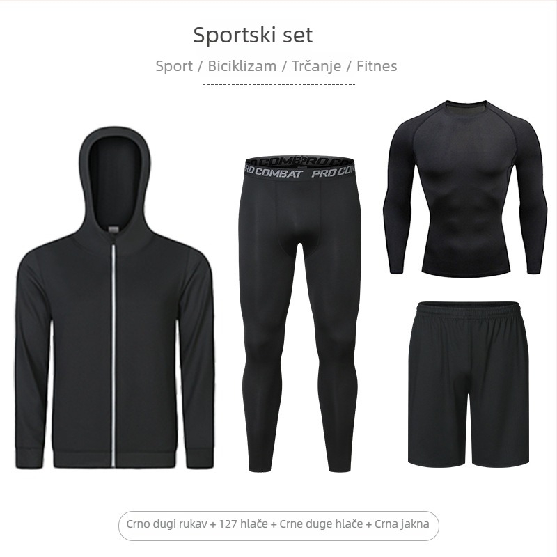 Četverodjelni fitness set s visokom elastičnošću i brzim sušenjem, Milk Silk Spandex tkanina; kratki rukavi i kratke hlače