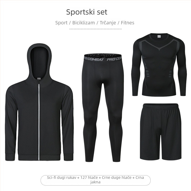 Četverodjelni fitness set s visokom elastičnošću i brzim sušenjem, Milk Silk Spandex tkanina; kratki rukavi i kratke hlače