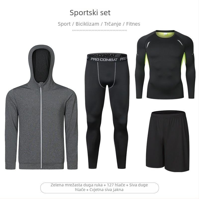 Četverodjelni fitness set s visokom elastičnošću i brzim sušenjem, Milk Silk Spandex tkanina; kratki rukavi i kratke hlače