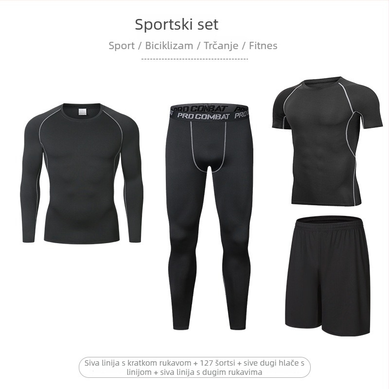 Četverodjelni fitness set s visokom elastičnošću i brzim sušenjem, Milk Silk Spandex tkanina; kratki rukavi i kratke hlače