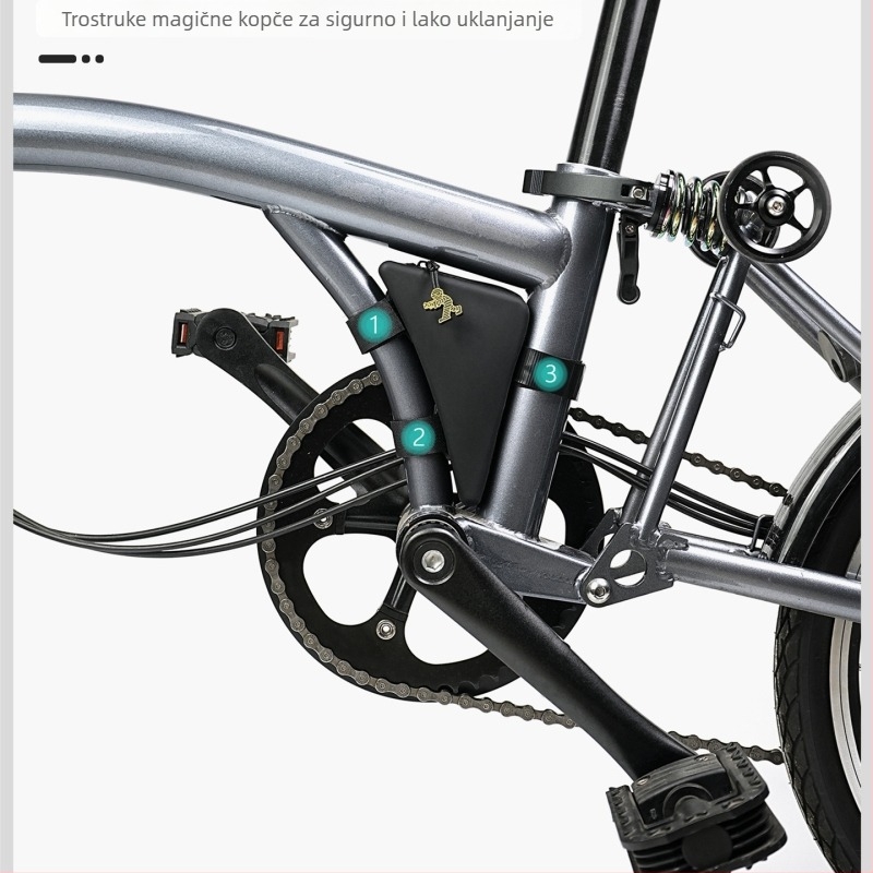 Trokutna biciklistička torba za Brompton okvir – poliesterska, kapacitet oko 500 ml, marka Mummy, model Medium