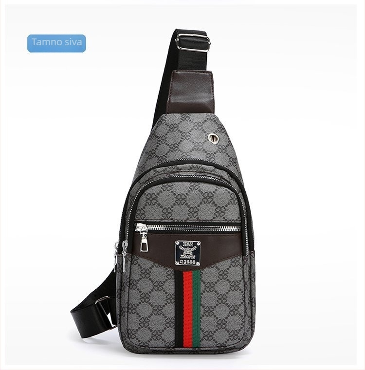 Muška prsna torba, PU materijal, geometrijski uzorak, podstava od poliestera, za putovanja