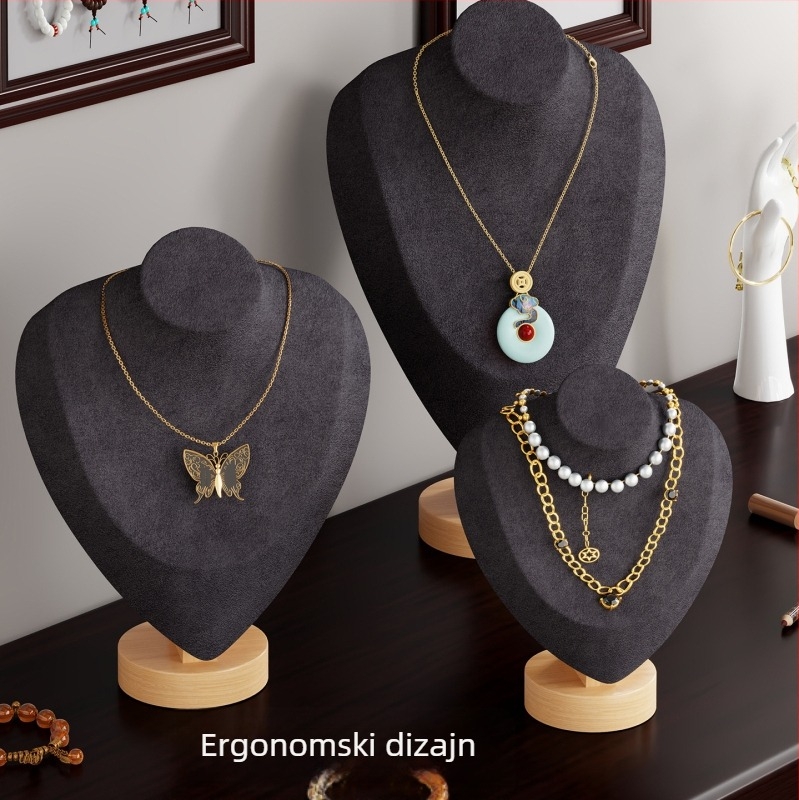 Držač za prikazivanje lančića na stolnoj površini — ploča za nakit, drvo bora + tkanina, modern stil, jednoslojni
