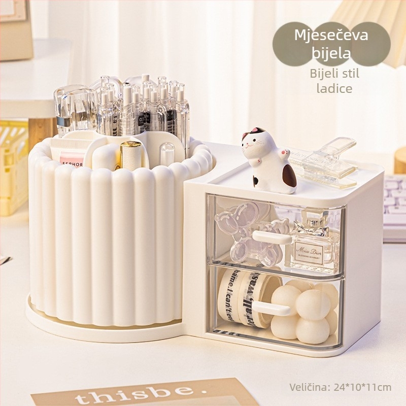 Okretni sve-u-jednom držač olovaka i stolni organizator, moderni minimalistički dizajn, velika kapacitet (Materijali: ABS+PS+PP+HIPS; Prilagodljiv; Lansiran 2023; Stil: Moderni minimalizam)