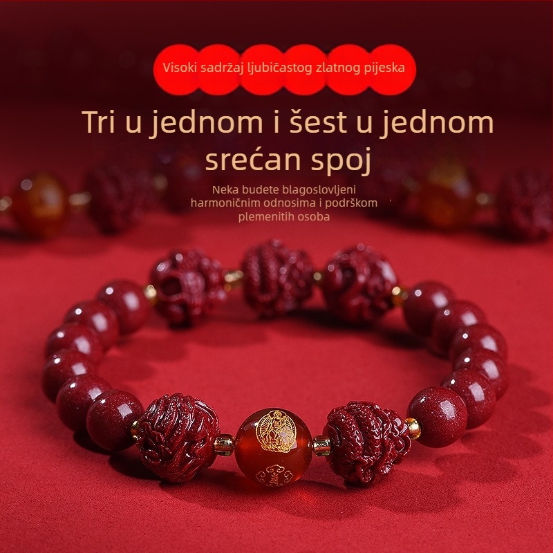 Unisex etno narukvica od cinnabara sa životinjskim zodijakalnim dizajnom, otporna na radijaciju, prilagodljiva