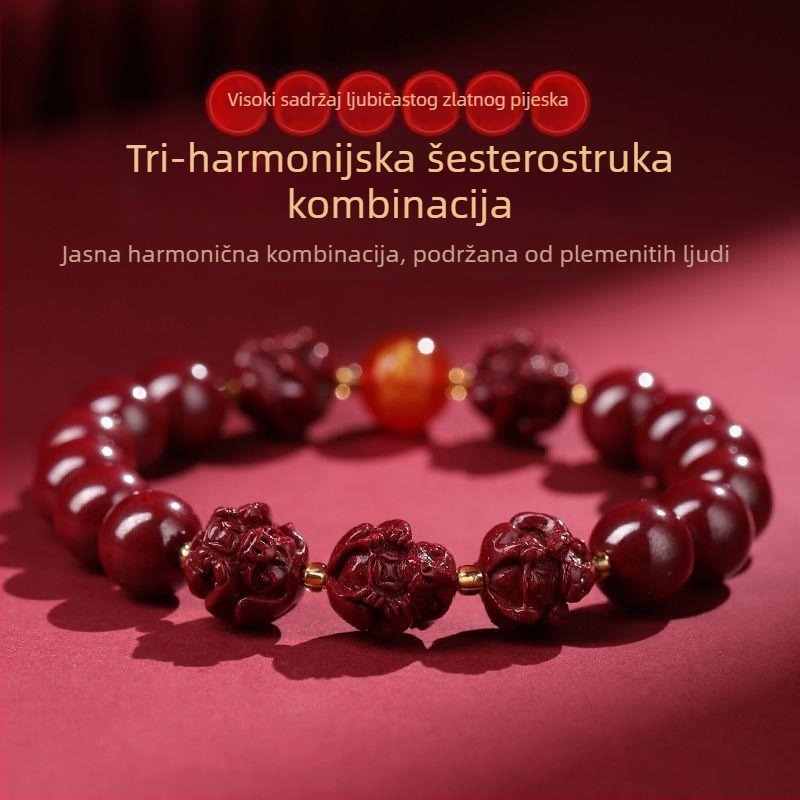 Unisex etno narukvica od cinnabara sa životinjskim zodijakalnim dizajnom, otporna na radijaciju, prilagodljiva