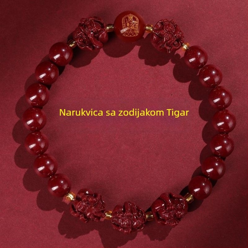 Unisex etno narukvica od cinnabara sa životinjskim zodijakalnim dizajnom, otporna na radijaciju, prilagodljiva