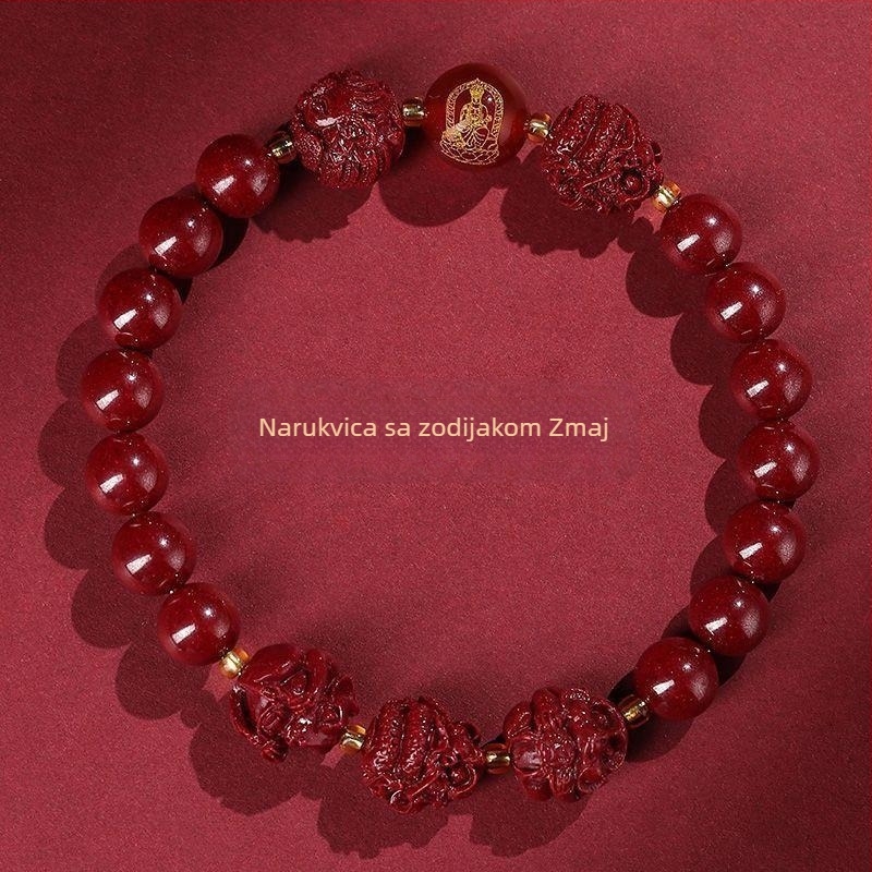 Unisex etno narukvica od cinnabara sa životinjskim zodijakalnim dizajnom, otporna na radijaciju, prilagodljiva